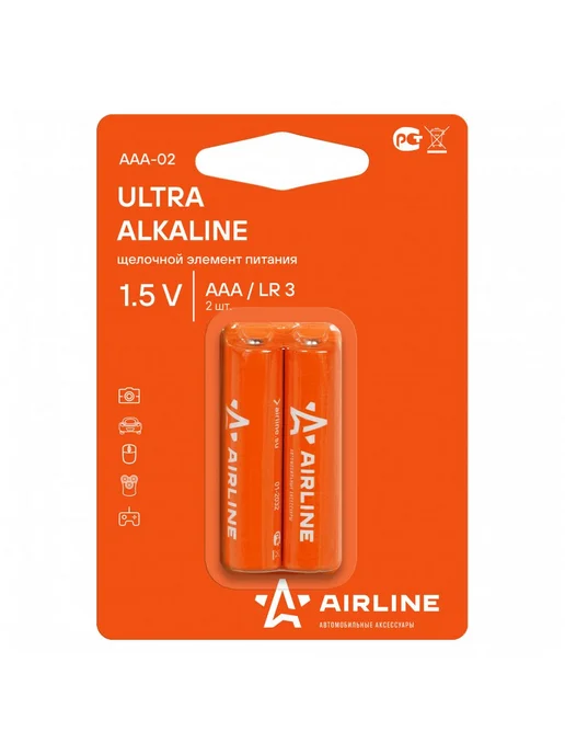 AIRLINE Батарейки 2 шт LR03 AAA щелочные. блистер, 2 шт, фото 7