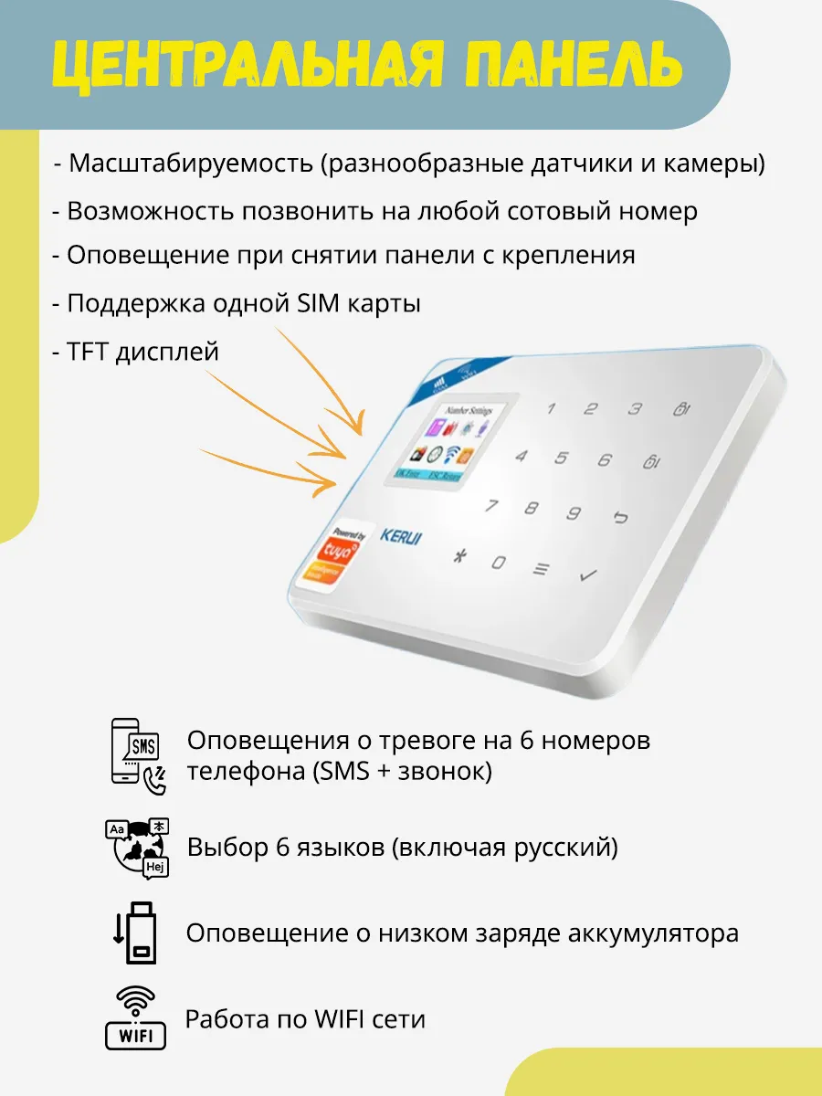 Охранная сигнализация Kerui Tuya W181, WIFI, GSM, умный дом KERUI 164608711  купить в интернет-магазине Wildberries