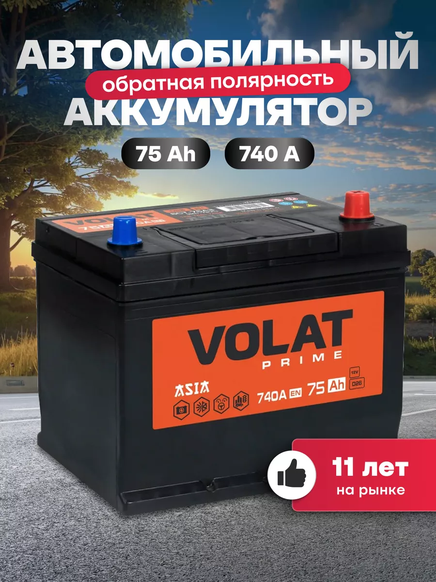 Аккумулятор автомобильный 75Ач 740А обратная полярность азия VOLAT  164618092 купить за 8 296 ₽ в интернет-магазине Wildberries