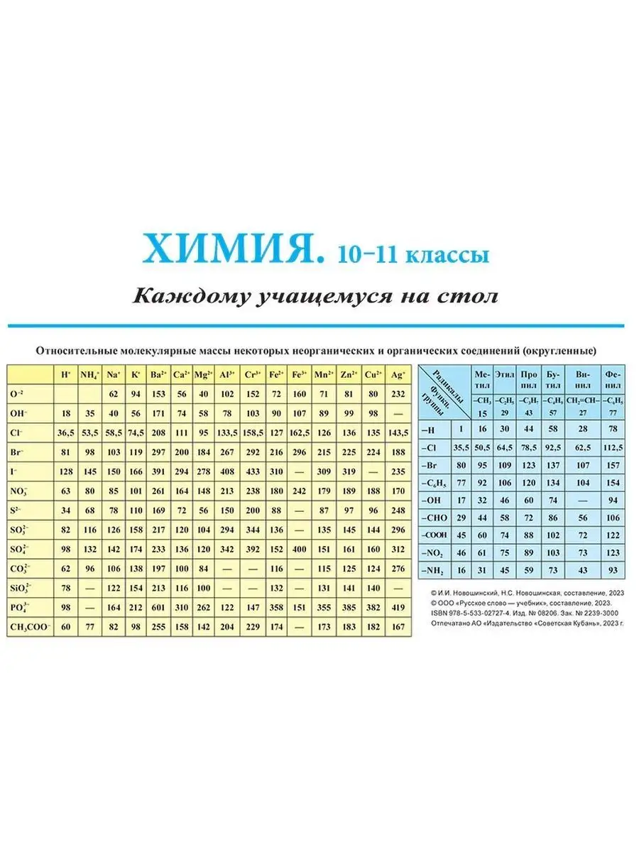 Химия. 10-11 классы. Каждому учащемуся на стол Русское слово 164727986  купить за 280 ₽ в интернет-магазине Wildberries