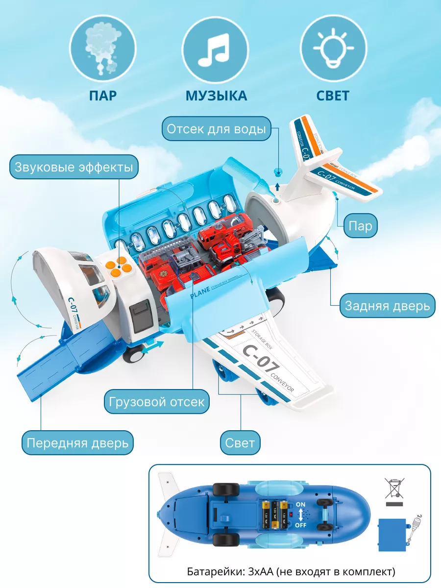 Инерционный самолет детский игрушка и набор машинок VILLI toys 164780073  купить за 2 421 ₽ в интернет-магазине Wildberries