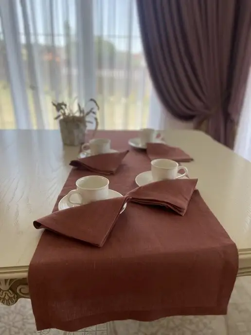 linen.waves Дорожка на стол изо льна, коричневый, фото 4