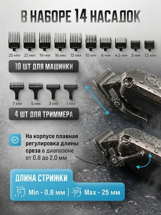 VGR Профессиональная машинка для стрижки волос универсальная, черный, фото 4
