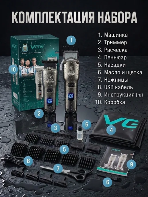 VGR Профессиональная машинка для стрижки волос универсальная, черный, фото 7