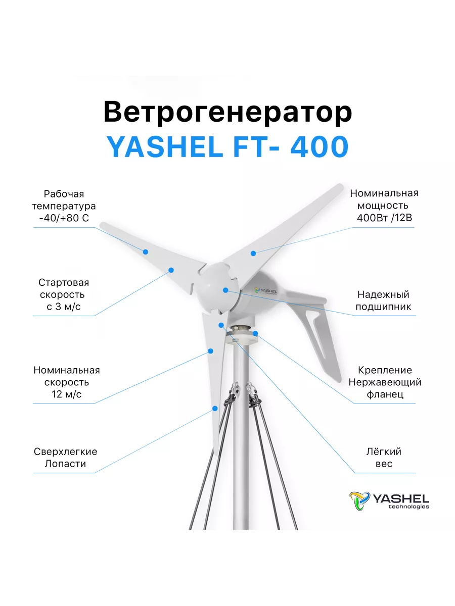 Комплект Ветрогенератор 400 Вт + контроллер PWM 12В/400Вт Yashel 165081737  купить в интернет-магазине Wildberries