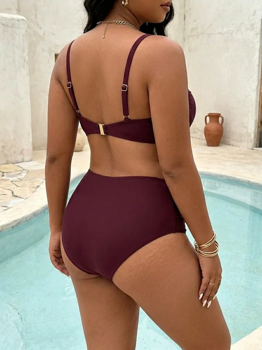 Adoreswim Купальник раздельный больших размеров высокая посадка, красный, фото 4