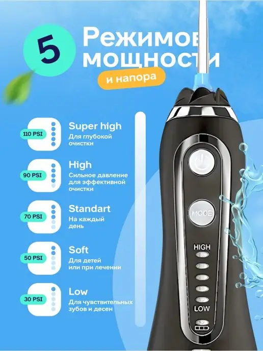 h2ofloss Ирригатор для зубов портативный с насадками, вариант, фото 5