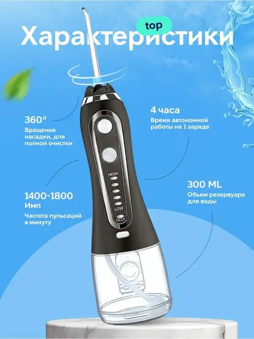 h2ofloss Ирригатор для зубов портативный с насадками, вариант, фото 6
