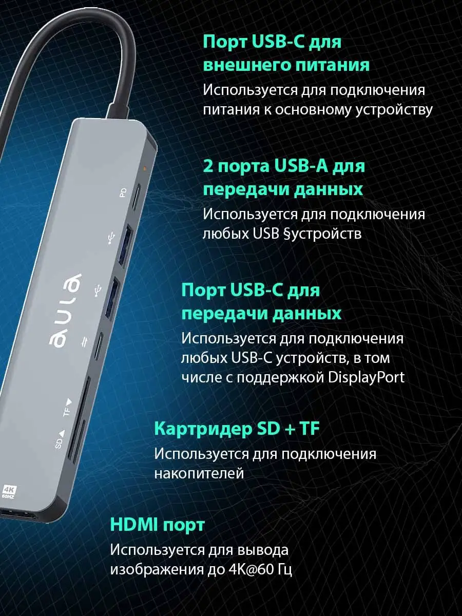 Адаптер для телефона Type-C HDMI USB-C Micro SD хаб UC-902 Aula 165159607  купить в интернет-магазине Wildberries