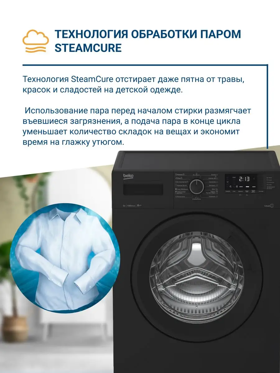 Стиральная машина Beko WSRE6512ZAA / 6 кг / 15 программ BEKO 165170100  купить в интернет-магазине Wildberries