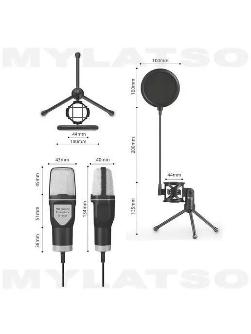 MyLatso Микрофон для ПК игровой студийный, черный, фото 3