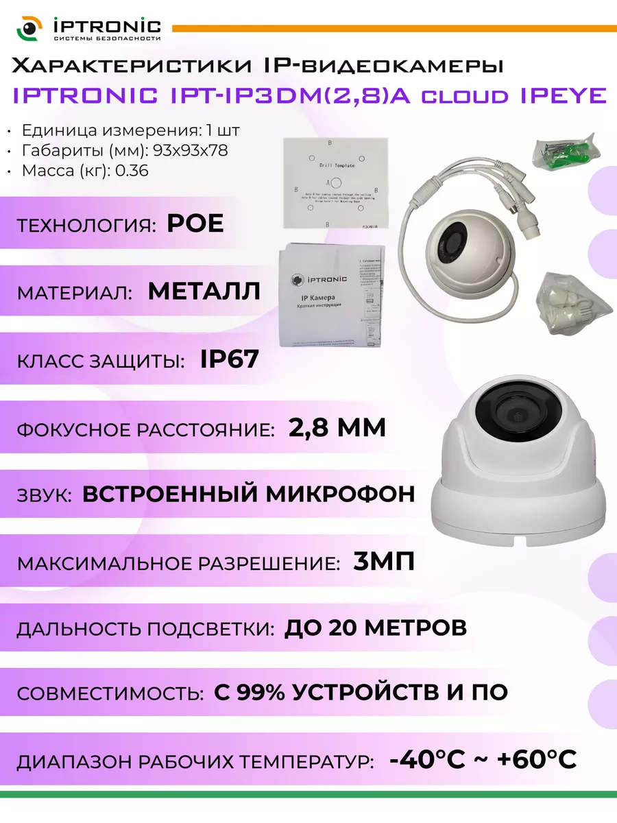 IP-камера видеонаблюдения для ПВЗ IPTRONIC 165224051 купить в  интернет-магазине Wildberries