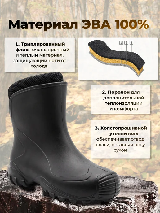 ЛПО-Вездеход Ботильоны резиновые ЭВА демисезонные короткие, черный, фото 3