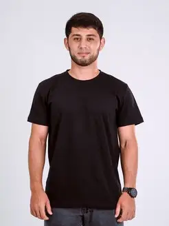 Футболка хлопок однотонная большие размеры HKM. Цвет черный. Вид 1.