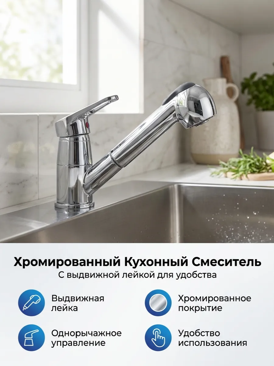 Смеситель на кухню B60-028 с вытяжной лейкой