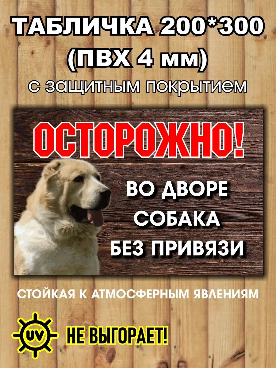 Табличка Осторожно во дворе собака Алабай Принт ПРО 165425005 купить за 432  ₽ в интернет-магазине Wildberries