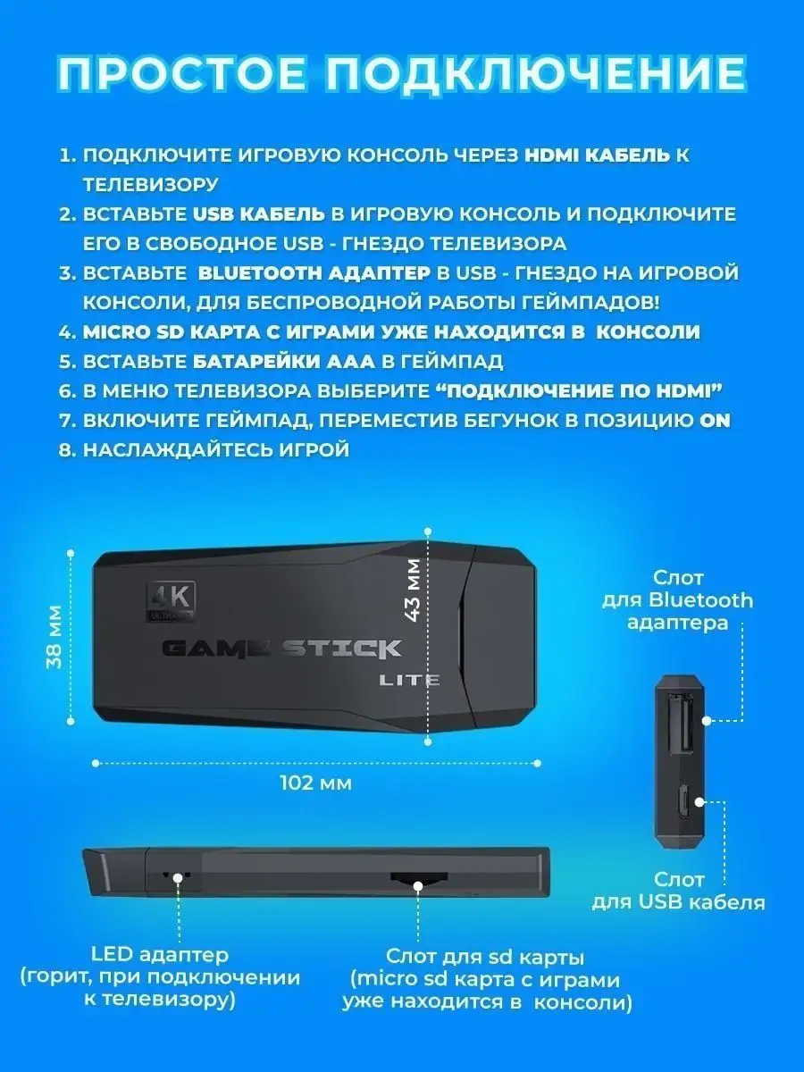 Игровая приставка для телевизора Game Stick SmartRus 165482086 купить за 1  907 ₽ в интернет-магазине Wildberries