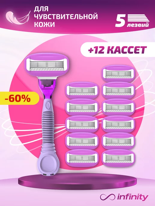 INFINITY SHAVE PRO Многоразовая женская бритва и 12 сменных кассет